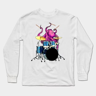 Drummer giant octopus Sticker Long Sleeve T-Shirt